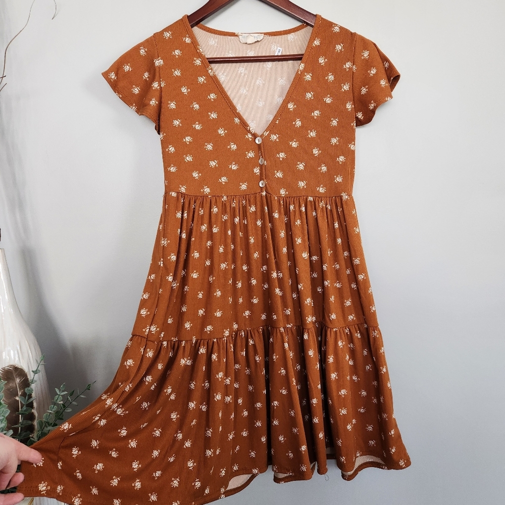 See You Monday Rust Floral Mini Dress